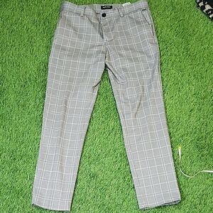 Jack And Jones  Men's Light Gray Checkered Pants Slim/marco 33x30
